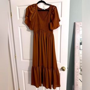 Lovell Smocked Midi Dress - Dark Copper